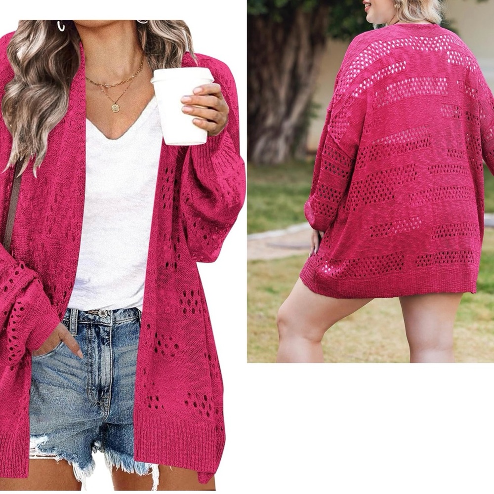 Vibrant Pink Open-Front Long-sleeved Cardigan for Women